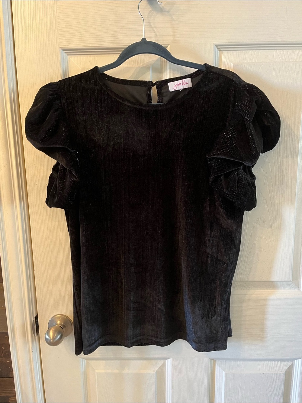 Jess Lea Black Velvet Puff-Sleeve Top, XL (?)
